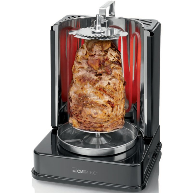 CLATRONIC vertical multi-grill DVG 3686, black, fat-free grilling, rotisserie spit